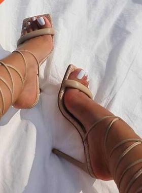 Women's Snake Print Leather High Heel Shoes Summer S