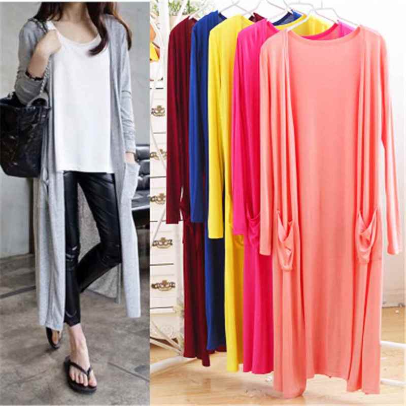 Women Spring Summer Modal Long Cardigan Ladies Solid Color