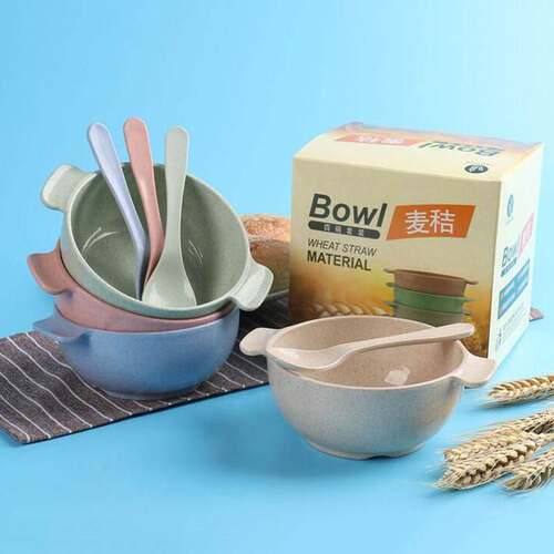 Wheat Straw Baby Feeding Bowl Spoon Set Fruit Plate Tablewar