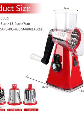 Manual Vegetable Cutter 3 Drum Blades Rotary Cheese Grater S