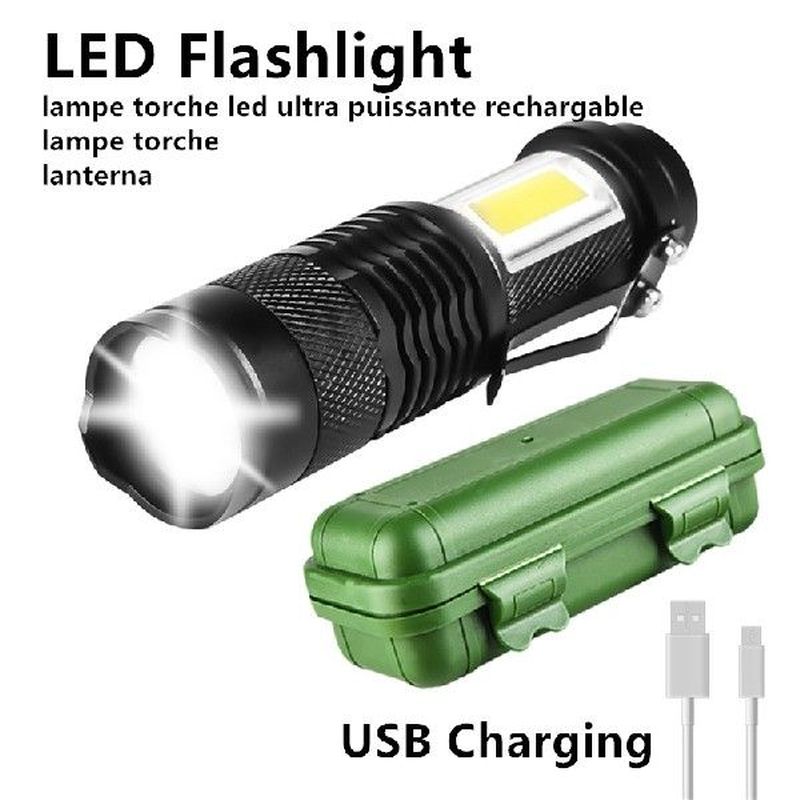 Mini Rechargeable LED Flashlight Use XPE + COB Lamp Beads