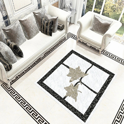 Custom 3D Floor Murals Marble White Jade Flowers Tiles