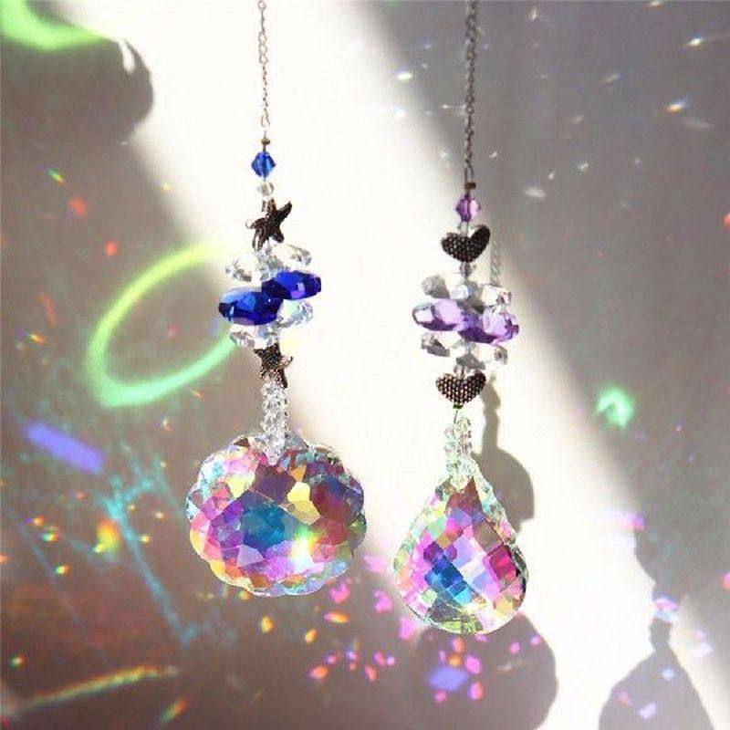 2pcs crystal pendant moon sun catcher diamond prism