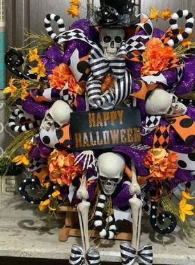 Halloween Decoration Door Wreath Scary Skeleton Wreath