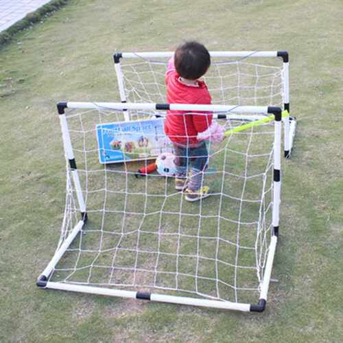 2Pcs Mini Football Soccer Goal Folding Post Net + Pump Kids