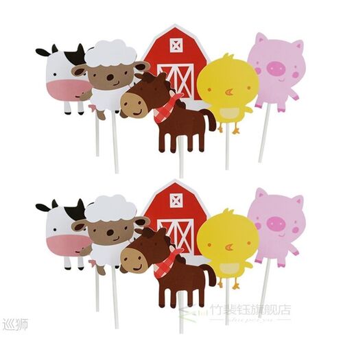 12pcs Birthday Cake Insertion Card Cute Farm Small Animals C