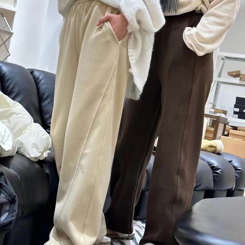 桑坡秋冬季加绒加厚弯刀裤宽松大码女裤松紧腰阔腿裤男女款休闲裤