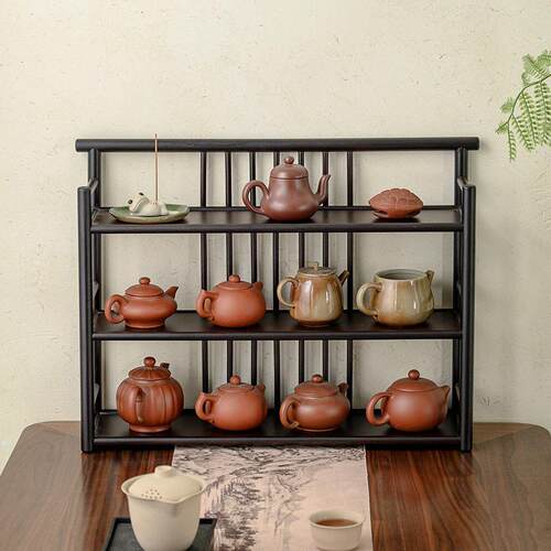 Desktop tea set storage rack, small antique display shelf, t