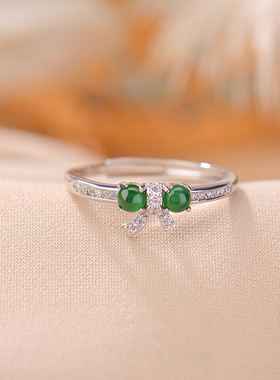 新品翡翠蝴蝶结镶嵌锆石简约时尚