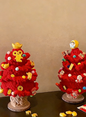 2026新年红色发财树摆件手工冰棉条成品春节氛围装饰送朋友礼物