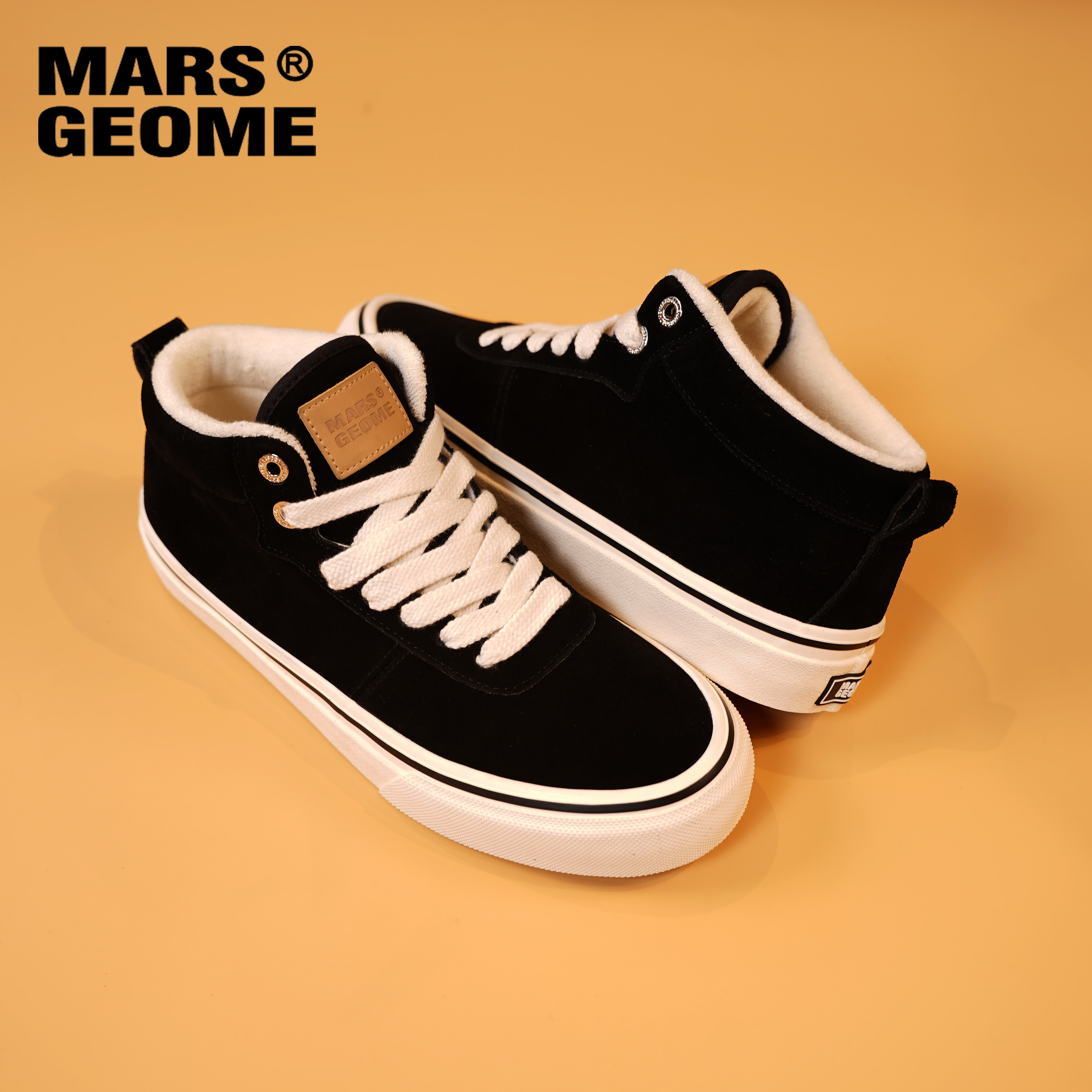 MARS GEOME/火星几何2025年秋冬男款中帮加绒棉鞋皮面板鞋休闲鞋