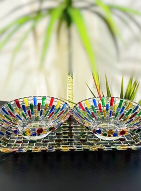 拍一发三彩虹系列碗盘套装家用水晶玻璃碗家用托盘组合装SRT