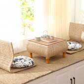 飘窗小桌子日式 草编榻榻米茶几实木收纳小方桌藤编炕桌矮桌阳台茶