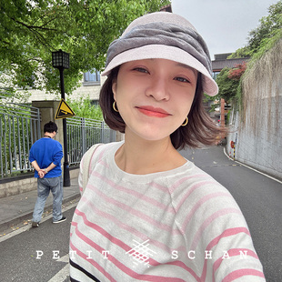文藝大檐顯臉小出游度假遮陽可折疊報童鴨舌帽女 小閃棉麻草編法式