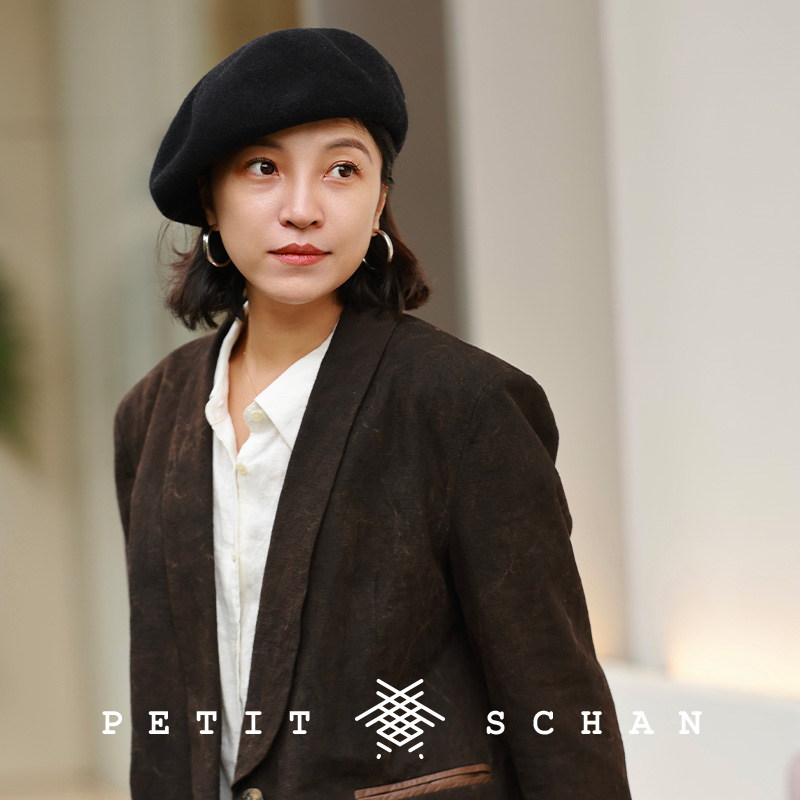 小闪苎麻棉柿染青果领西装外套