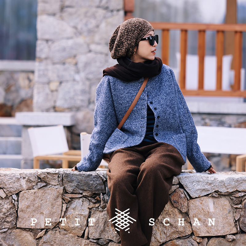 小闪针织纹理复合澳毛厚呢外套