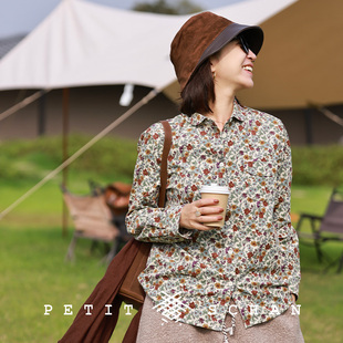 文艺碎花衬衫 进口纯棉细条纹灯芯绒合身显瘦藏肉法式 闻花落 小闪