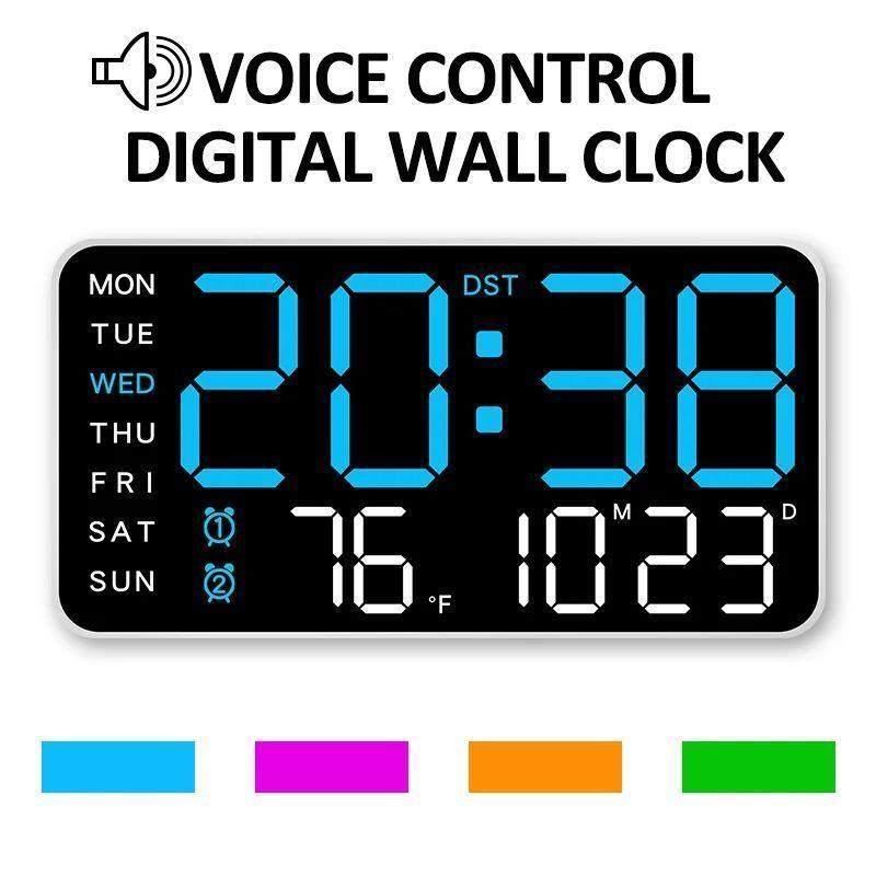 Large Digital Wall Clock Temp Date Week Display Remote Contr