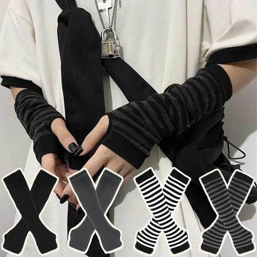 Y2K Gothic Lolita Gloves Arm Cover Harajuku Arm Warmers Blac