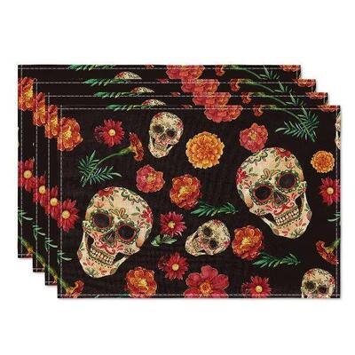 Sugar Skulls Marigolds Day of The Dead Placemats Set of