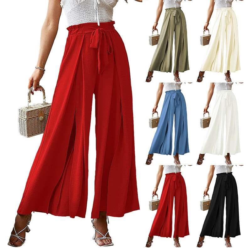 Spring and Summer New Bow Loose High Waist Pleated Wide Leg