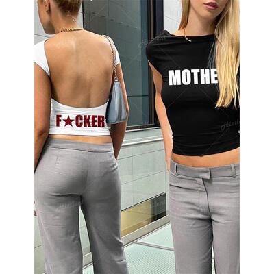 Backless Short Sleeve White Y2K clothes Crop Top Women aesth