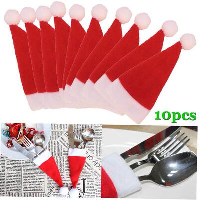 10 Pcs/Set Christmas Hat Cutlery Bag Candy Gift Bags Cute