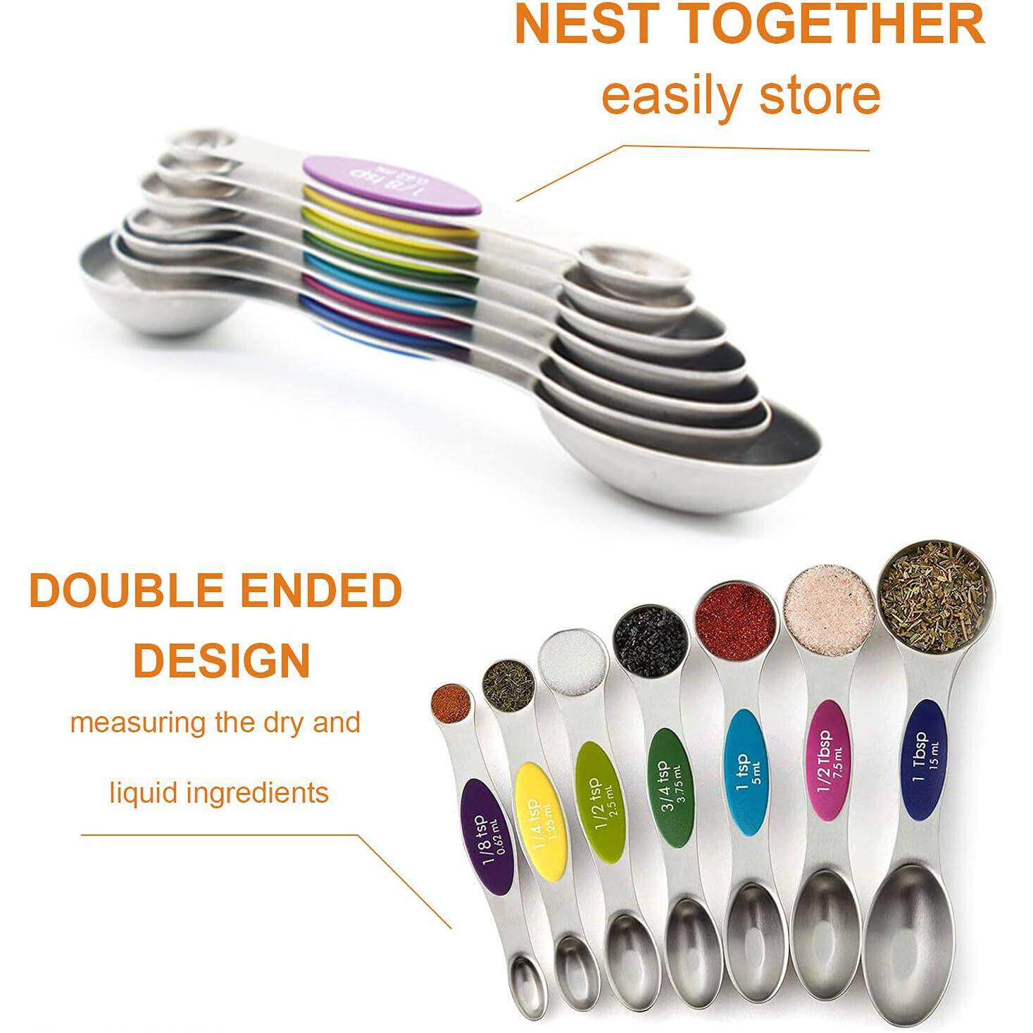 Magnetic Measuring Spoons Set Dual Sided Teaspoon Tablespoon