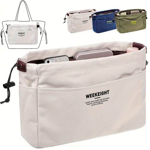 Drawstring Canvas Storage Organizers Multi-Pockets Liner Bag