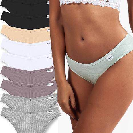 Womens Cotton Ribbed Underwear Sexy Bikini Panties V-Waist