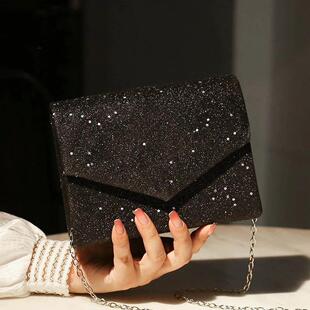 Black Messenger Crossbody Bag for Women Vintage Bling Sequin