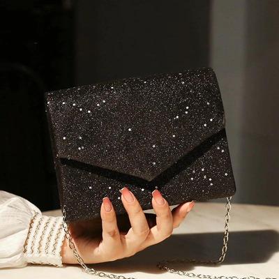 Black Messenger Crossbody Bag for Women Vintage Bling Sequin