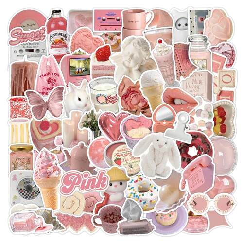 10/30/70pcs Kawaii Pink Cute Cartoon Stickers Aesthetic Toy