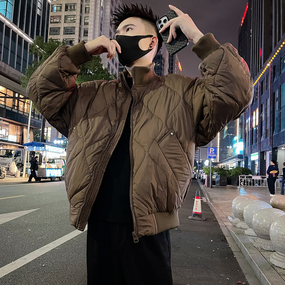 A56/P148控198男士立领痞帅秋冬保暖棉服外套潮牌衍缝休闲上衣黑1,男装棉衣,电商A366
