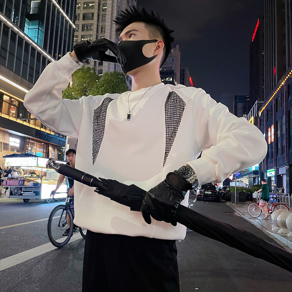 W135 P68控98 秋款卫衣外套男简约解构设计感拼料撞色全棉上衣图片