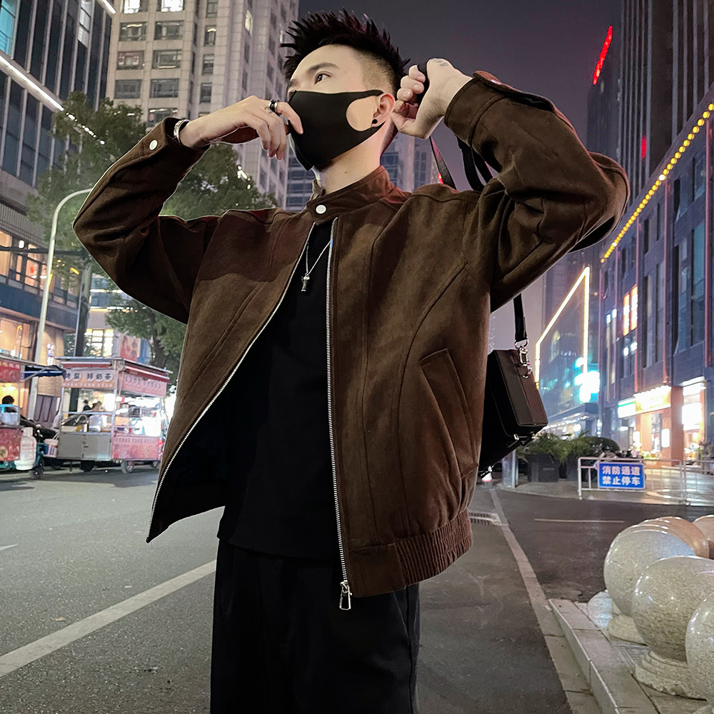 J95/P128控178春款立领潮牌痞帅修身夹克外套休闲男上衣咖2，男装夹克，电商A366