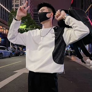 CX09/特P58控78 秋款长袖T恤男新中式金属饰拼接设计感痞帅打底衫图片