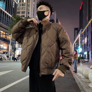 A56/P148控198男士立领痞帅秋冬保暖棉服外套潮牌衍缝休闲上衣咖3，男装棉衣，电商A366