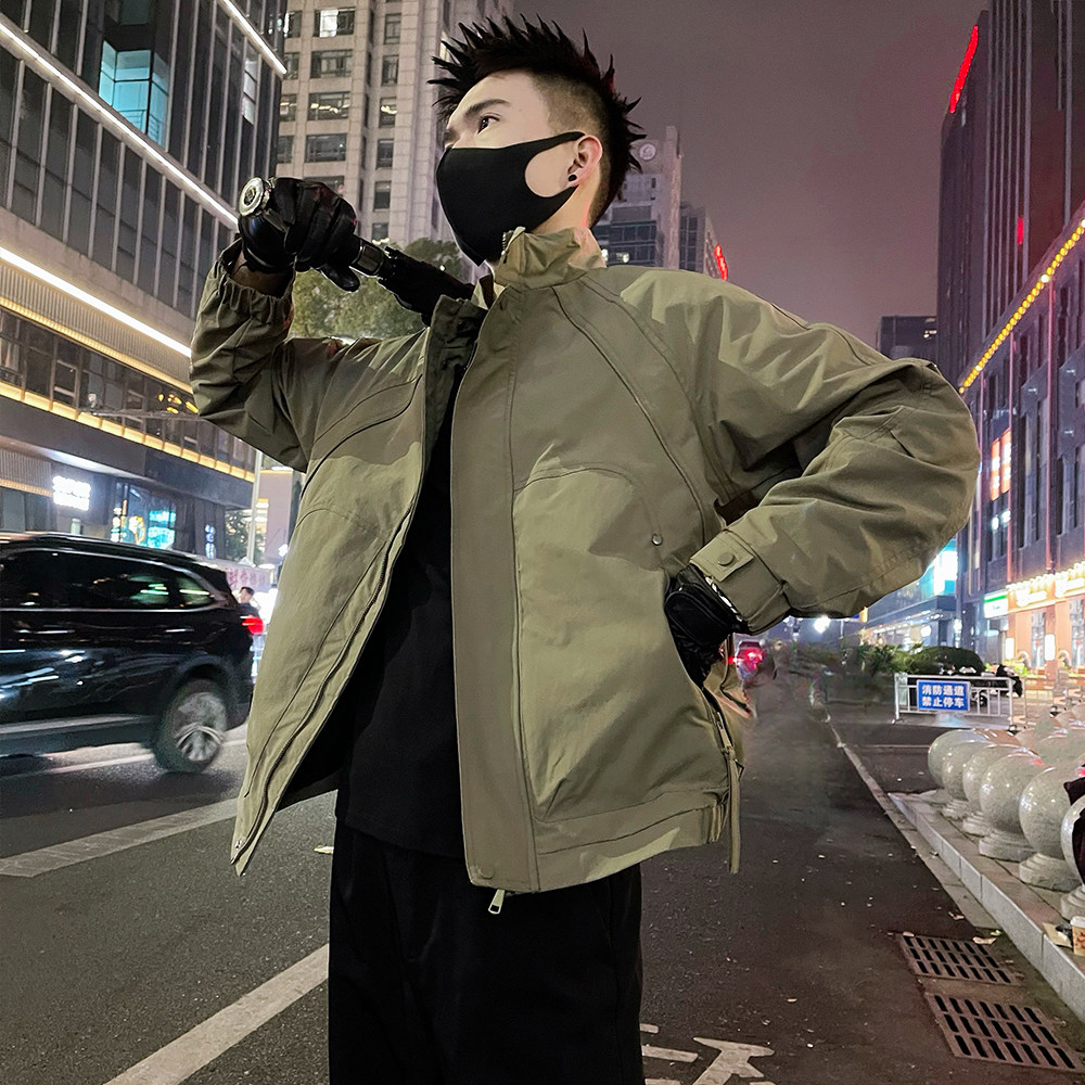 J90/P98控145春款男士薄款工装设计感插肩袖夹克外套潮牌绿1,男装夹克,电商A366