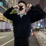 MY95/P98控138秋冬男士针织打底衫潮牌翻领撞色针织假两件上衣黑3,男装T恤,电商A366, MY95/P98控138秋冬男士针织打底衫潮牌翻领撞色针织假两件上衣黑3,男装T恤,电商A366,