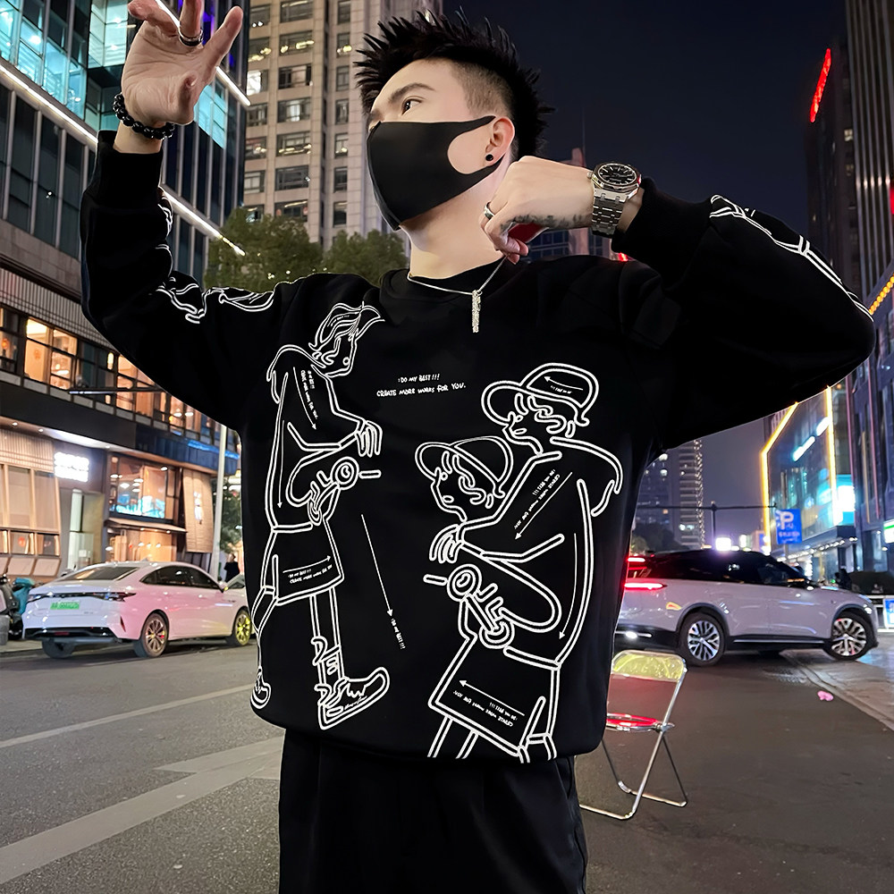 W122/P68控98男士潮牌时尚美式复古印花图案高级感长袖上衣,男装卫衣,电商A366