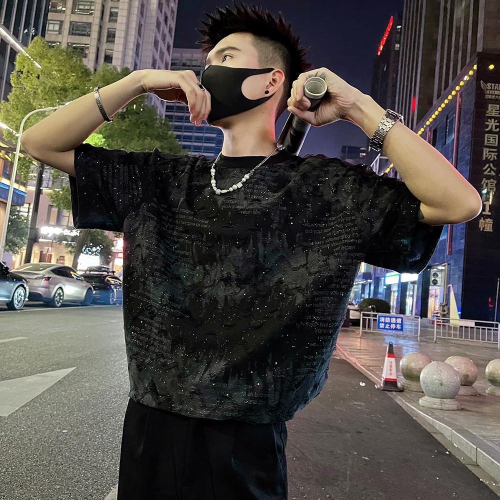 T236/P55控75短袖T恤男夏季新款美式潮牌扎染亮片休闲百搭半袖2,男装T恤,电商A366