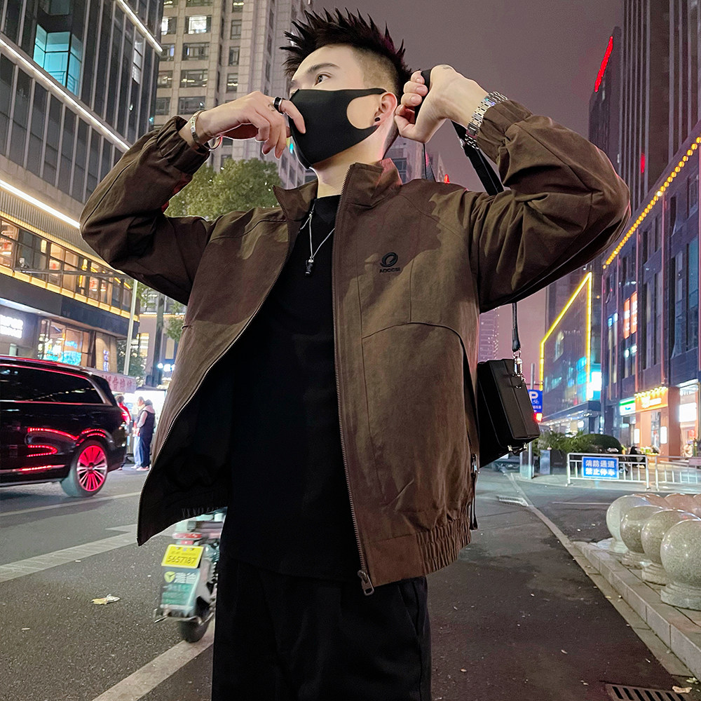 J91/P118控165春款字母刺绣款解构设计痞帅修身夹克外套男咖1，男装夹克，电商A366