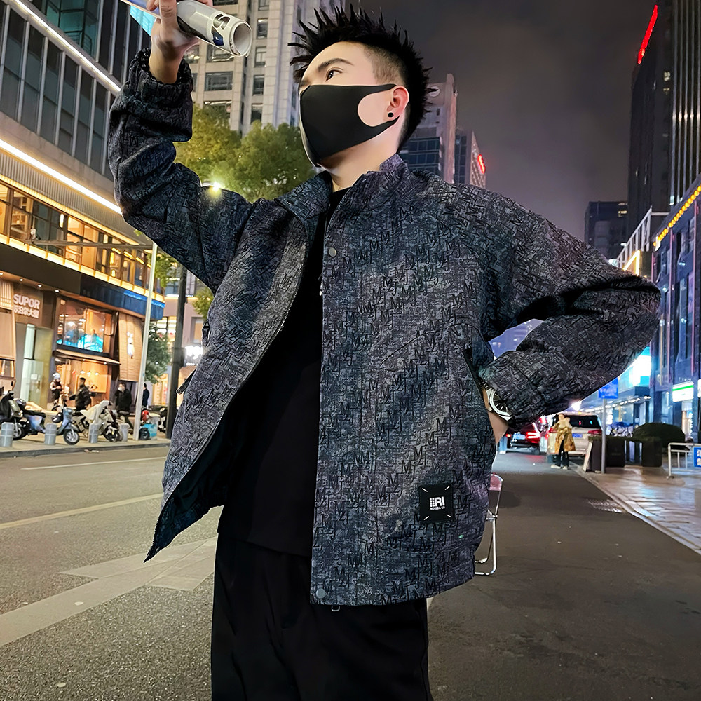 J60/P98控138高级感褶皱肌理感立领夹克男春季美式复古外套米1,男装夹克,电商A366