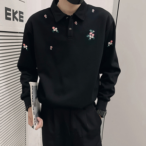 W132/P68控98 秋款卫衣男潮牌刺绣梅花风休闲百搭圆领上衣图片