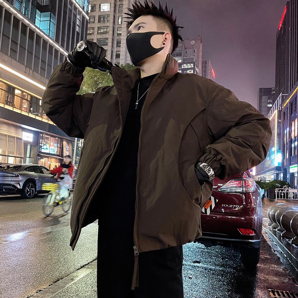A55/P138控178秋冬款潮牌男士高级感解构设计感痞帅棉服外套男黑1,男装棉衣,电商A366