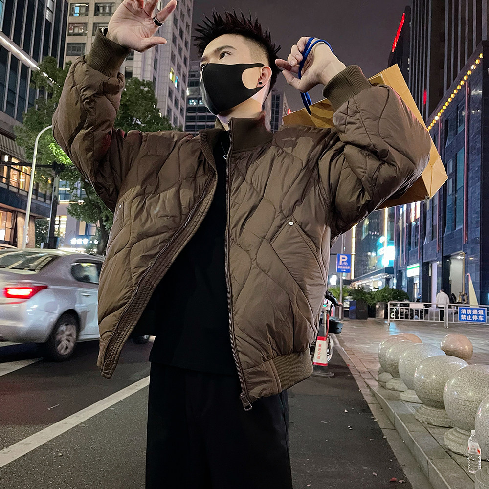 A56/P148控198男士立领痞帅秋冬保暖棉服外套潮牌衍缝休闲上衣黑1,男装棉衣,电商A366