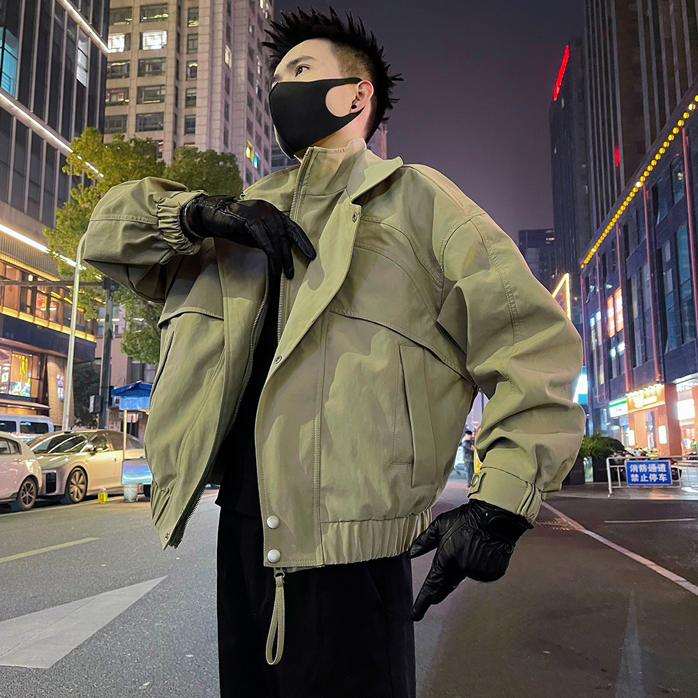 J98/P128控178潮牌痞帅双层领金属饰工装男士夹克外套浅绿2，男装夹克，电商A366