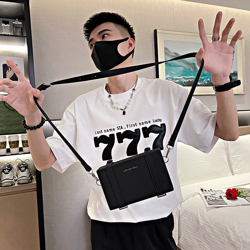 T01/P55控75夏季美式潮牌刺绣贴皮777数字男士短袖T恤社会小伙白,男装T恤,电商A366