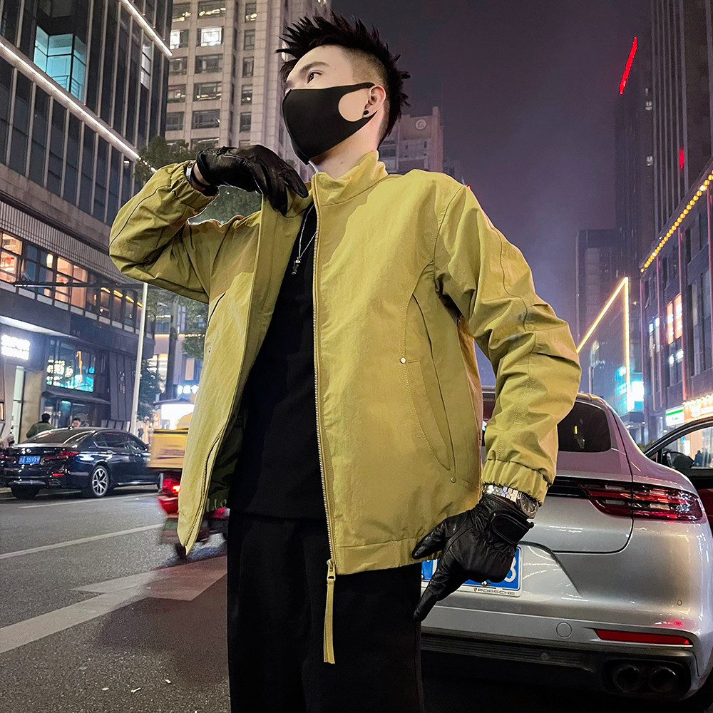 J93/P98控145潮牌痞帅春款立领铆钉饰夹克外套男士上衣黄3，男装夹克，电商A366